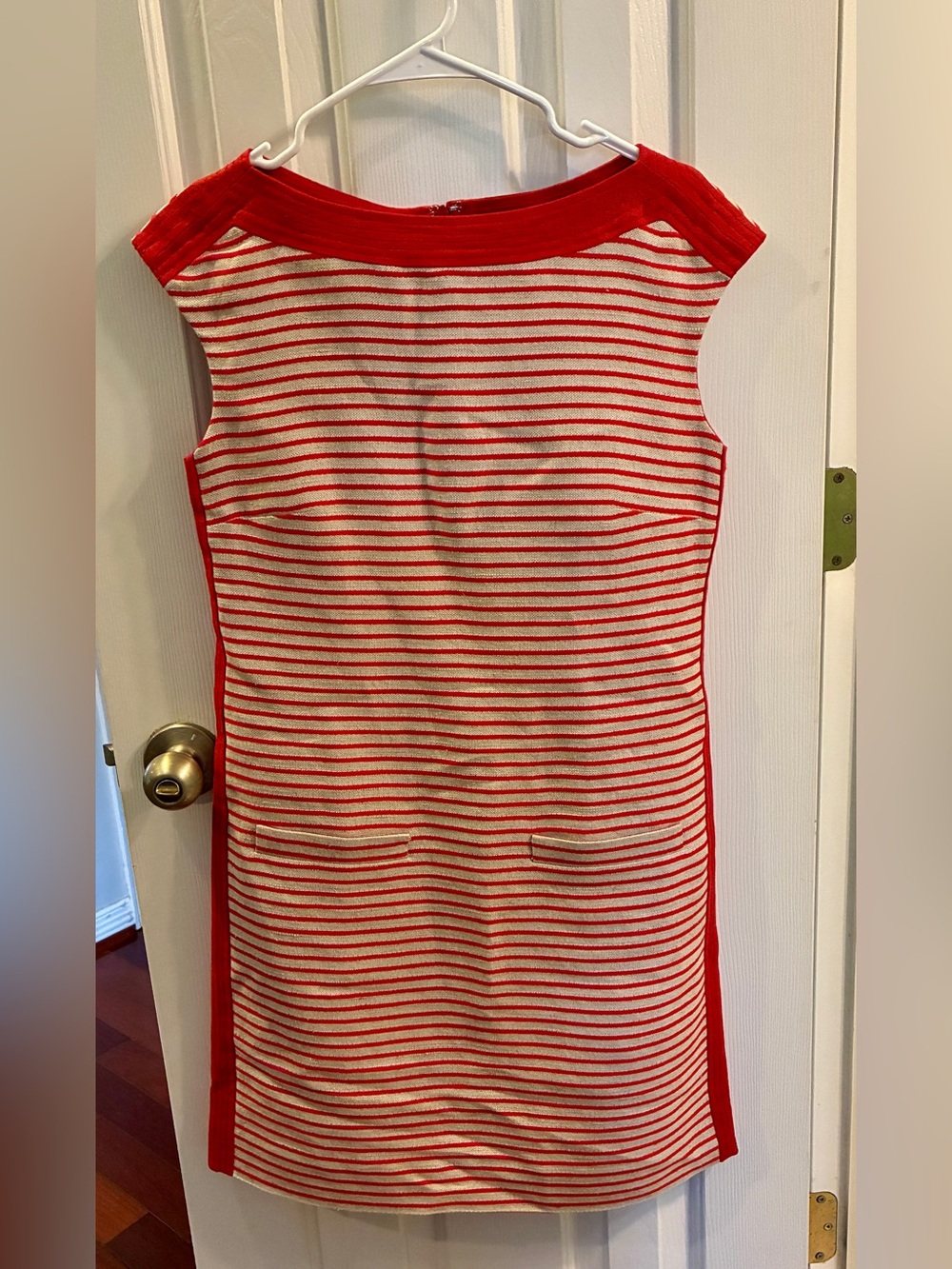 Worth Red and Cream Striped Sleeveless Dress